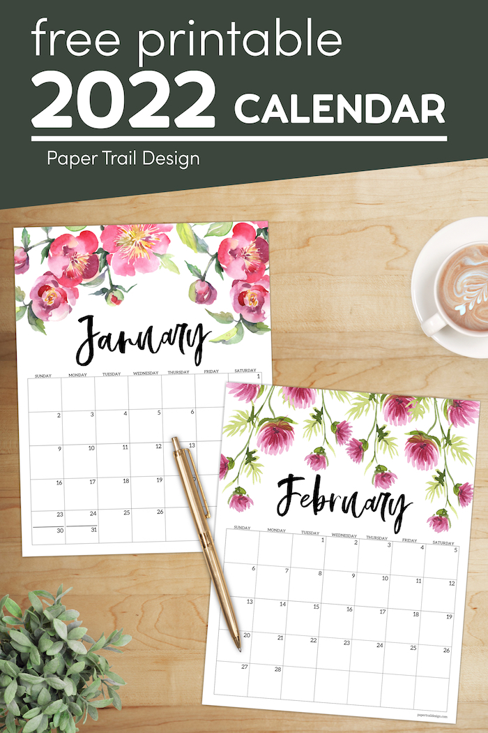 Free Printable 2022 Floral Calendar - Paper Trail Design