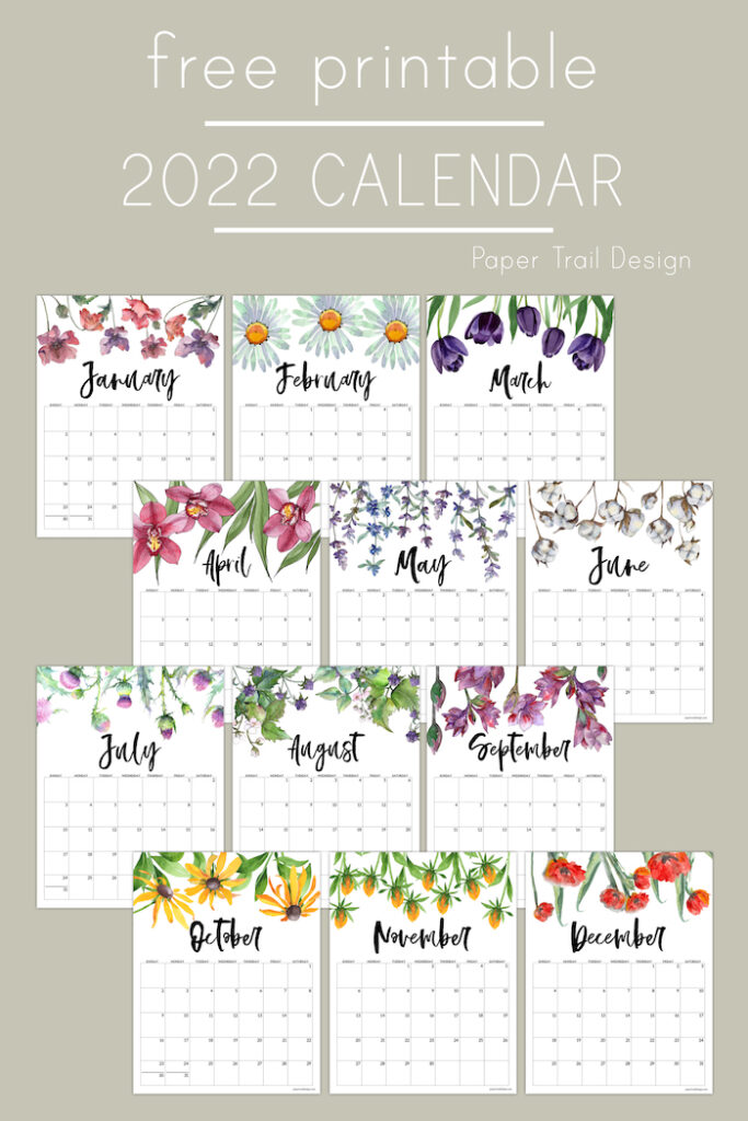 2022 Free Printable Calendar – Floral | Paper Trail Design