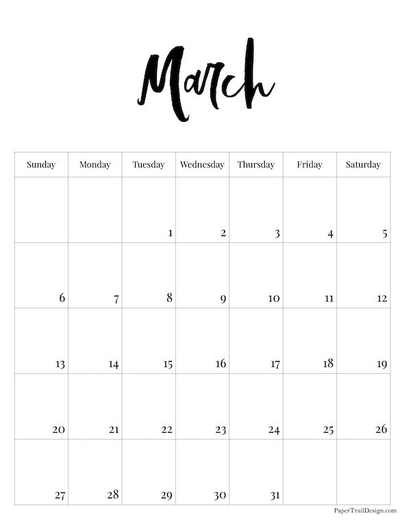 2022 Free Printable Monthly Calendar - Paper Trail Design