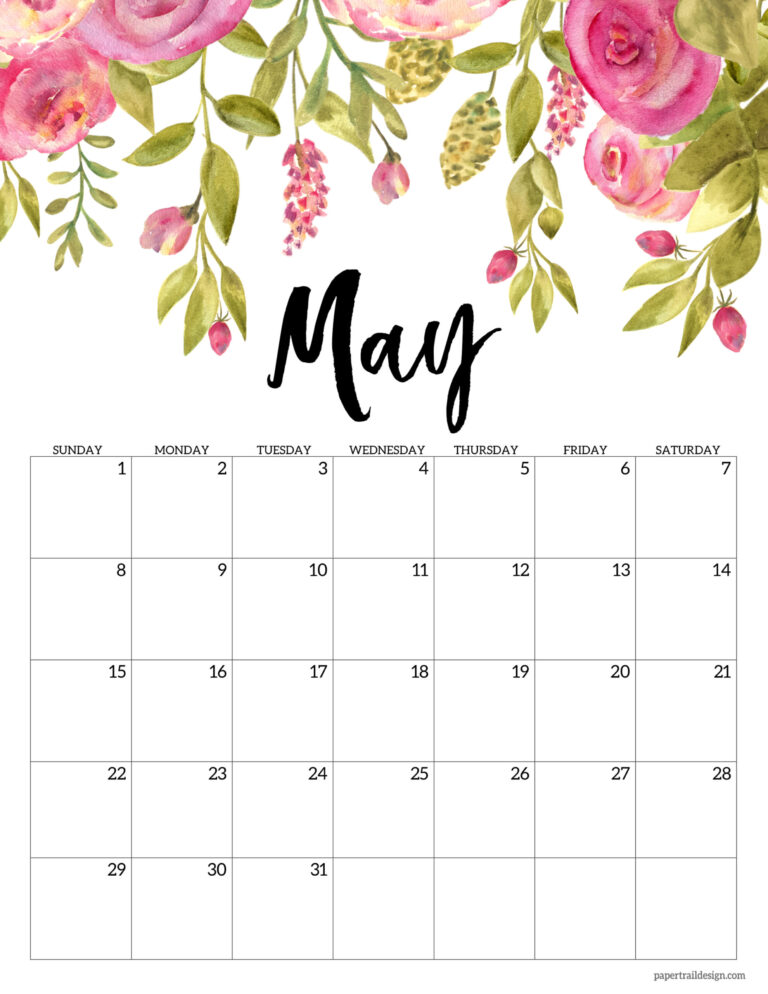 Free Printable 2022 Floral Calendar Paper Trail Design   5 May Floral Calendar 2022 Old 1 768x994 