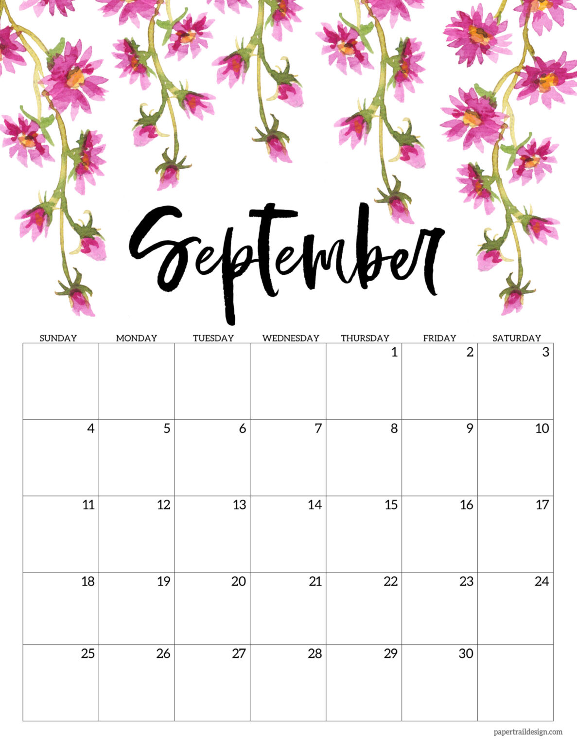 Free Printable Floral Calendar 2024