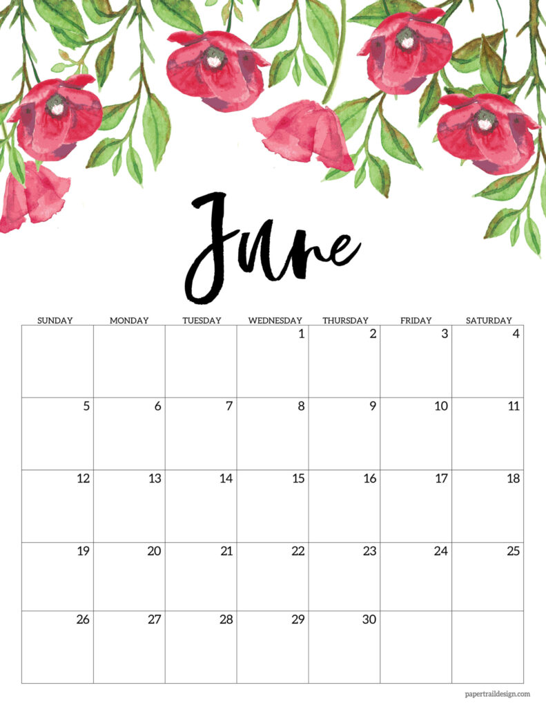 2022 free printable calendar floral paper trail design