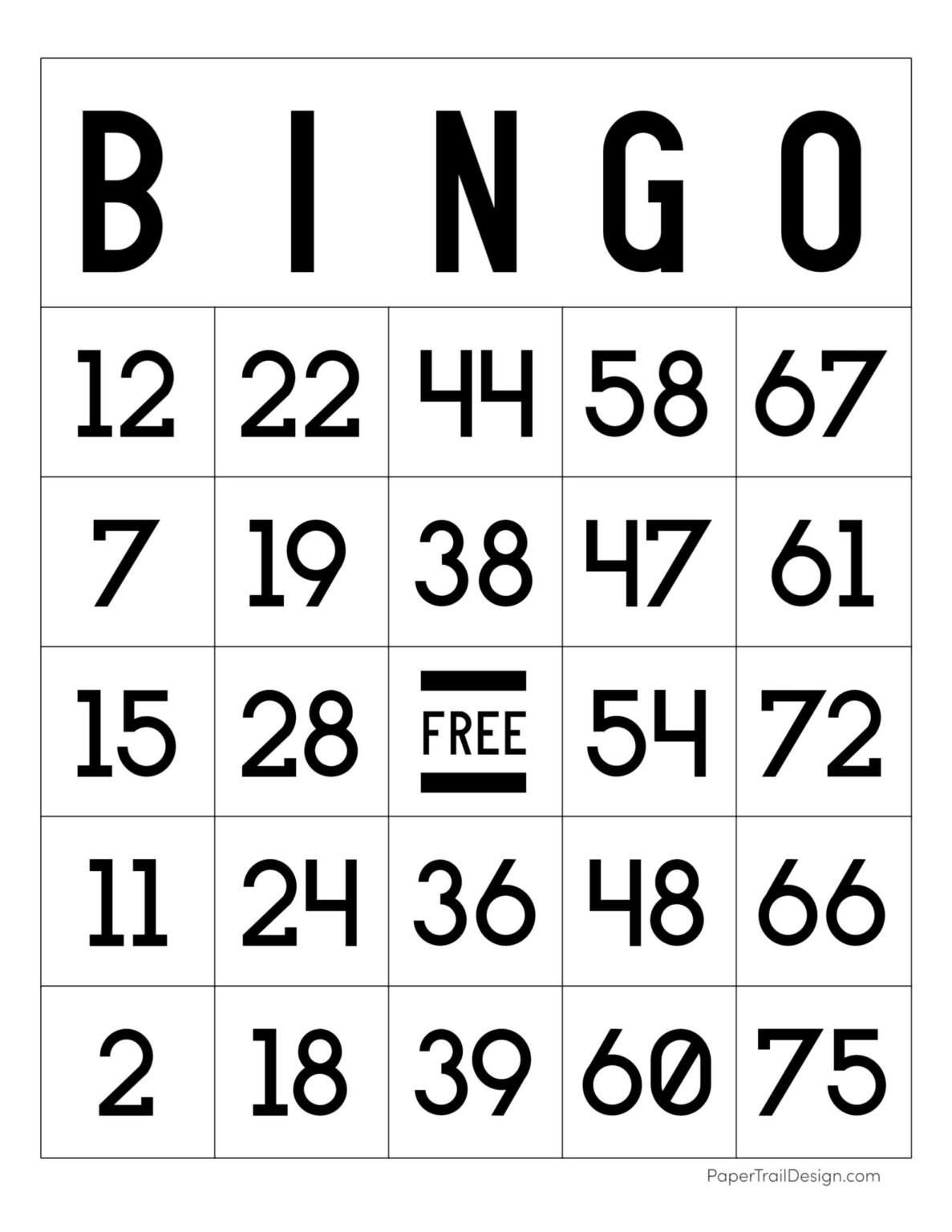 Free Printable Bingo Cards - Paper Trail Design