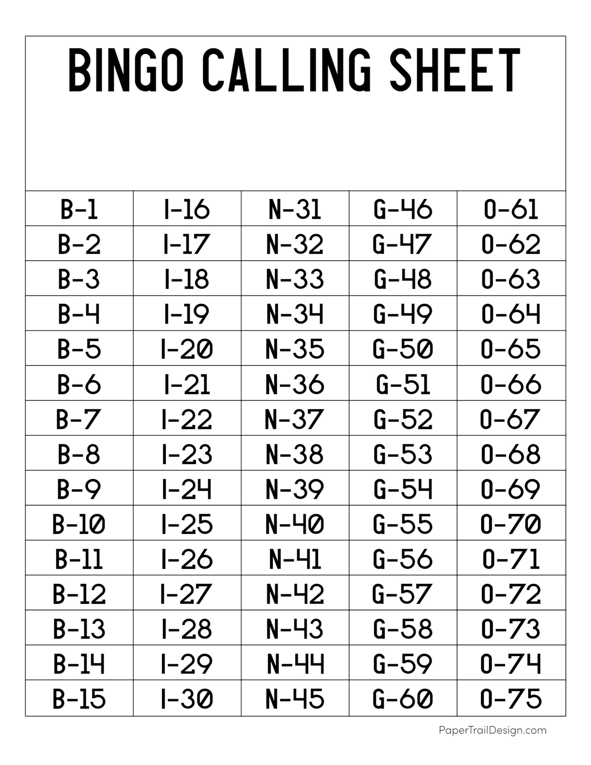 bingo sheets printable caller 175