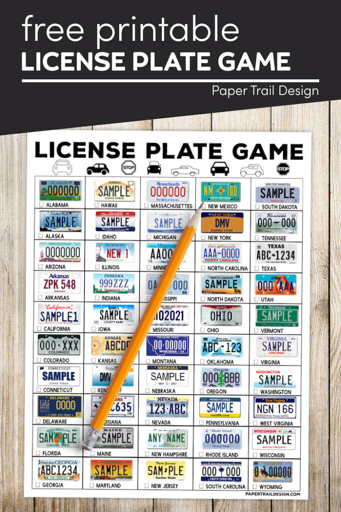 Road Trip License Plate Game Printable Paper Trail Design