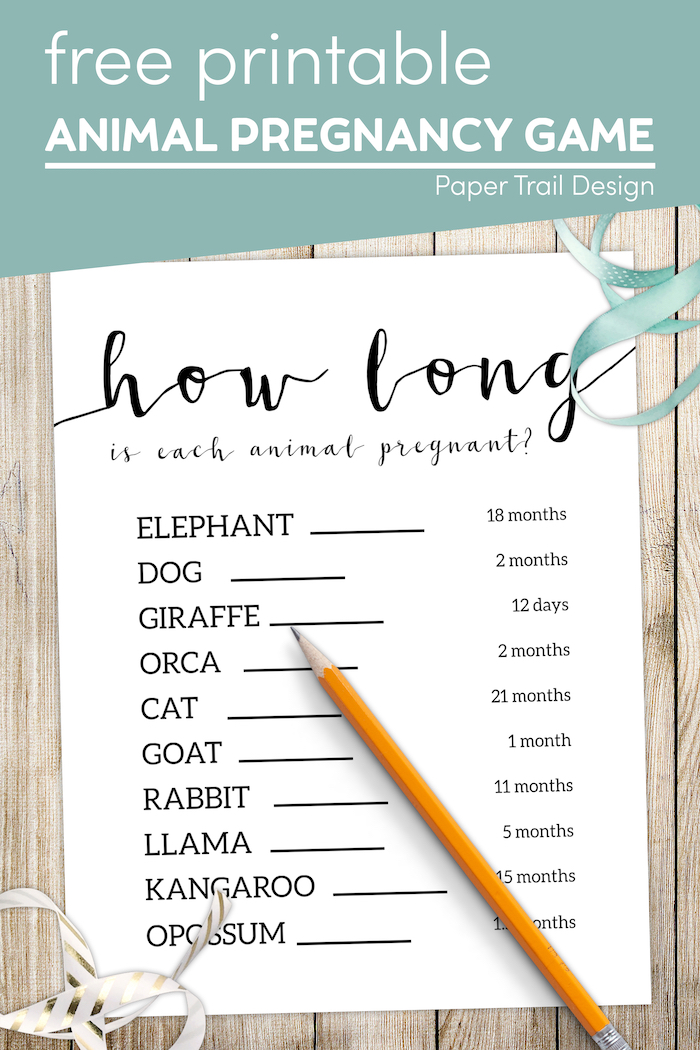 Free Baby Shower Games Printable Animal Pregnancies - Paper Trail Design