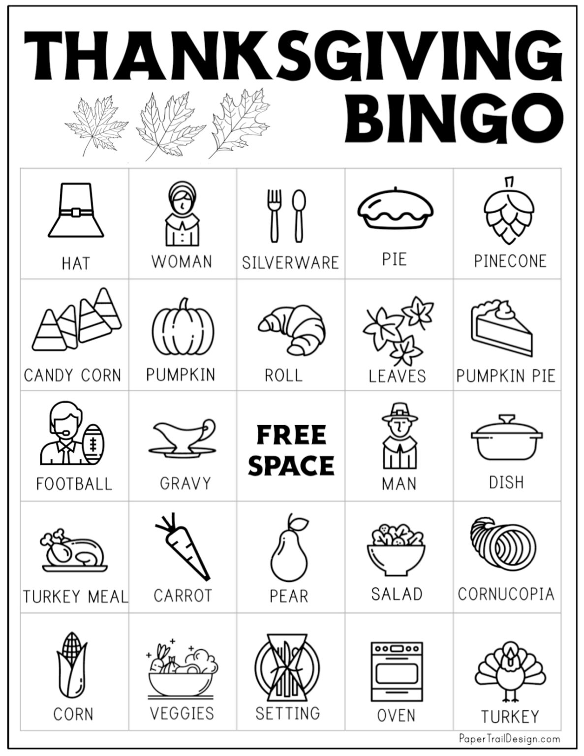 Free Printable Thanksgiving Bingo Cards - Paper Trail Design