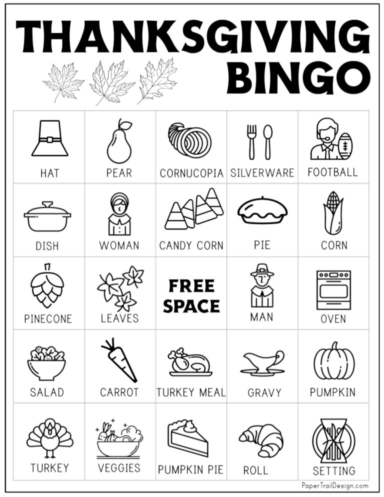 Free Printable Thanksgiving Bingo Cards Paper Trail Design