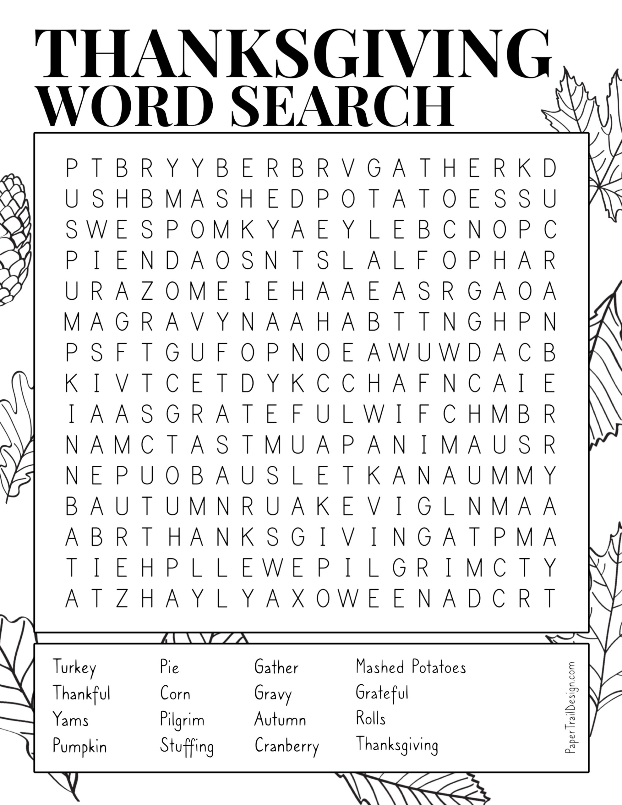 Thanksgiving Word Search Printable - Paper Trail Design