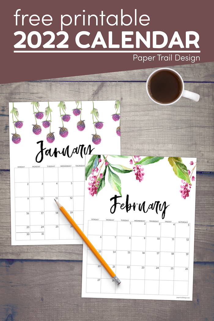 Free Printable Calendar 2022 - Floral - Paper Trail Design