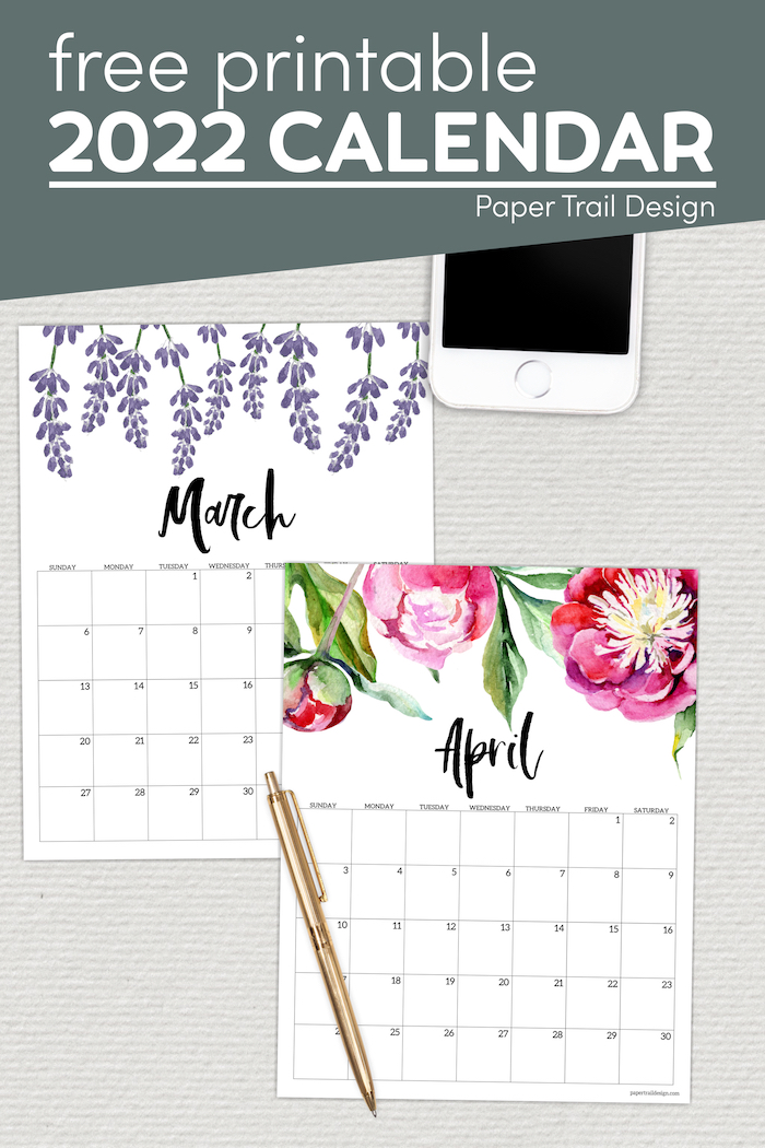 Free Printable Calendar 2022 - Floral - Paper Trail Design