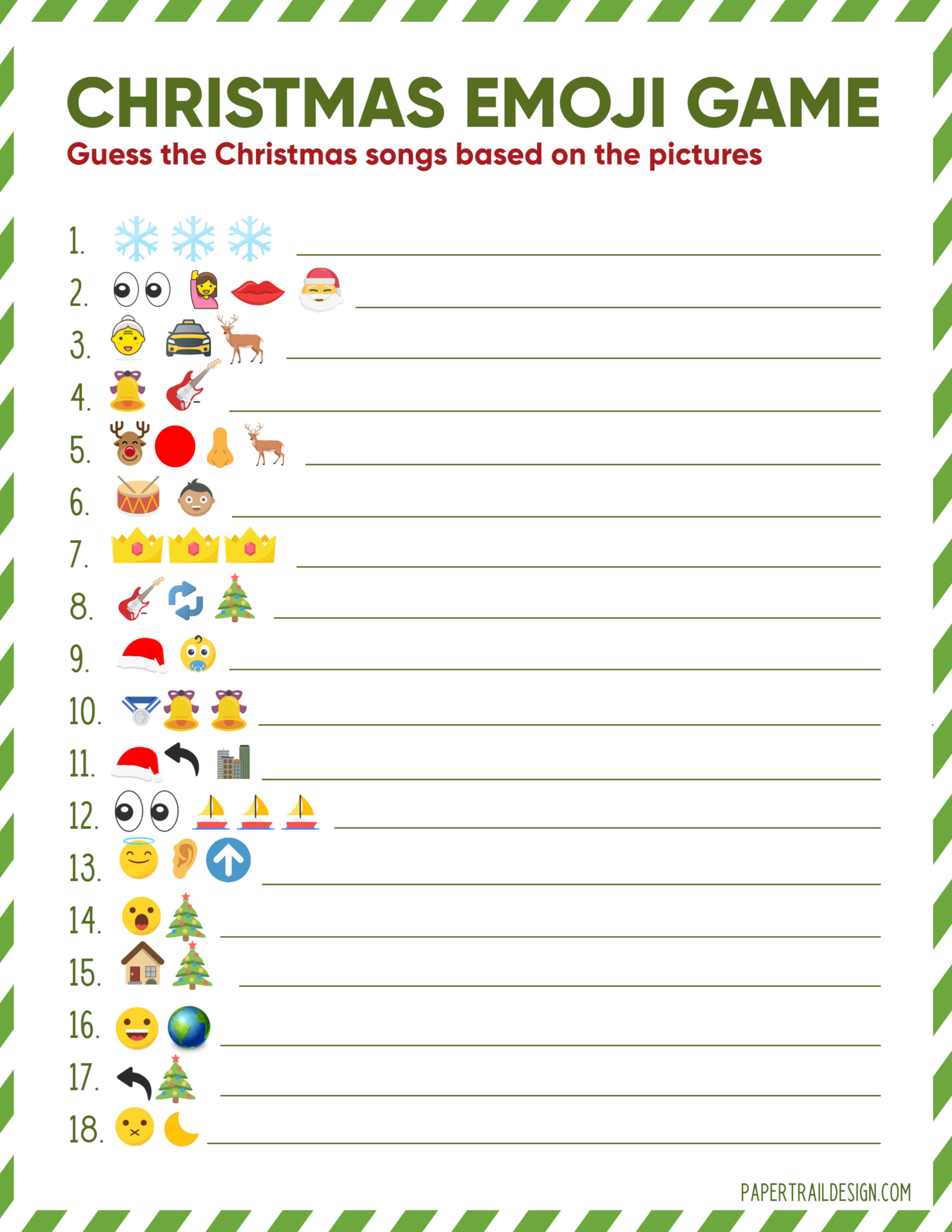 Free Printable Christmas Song Emoji Game