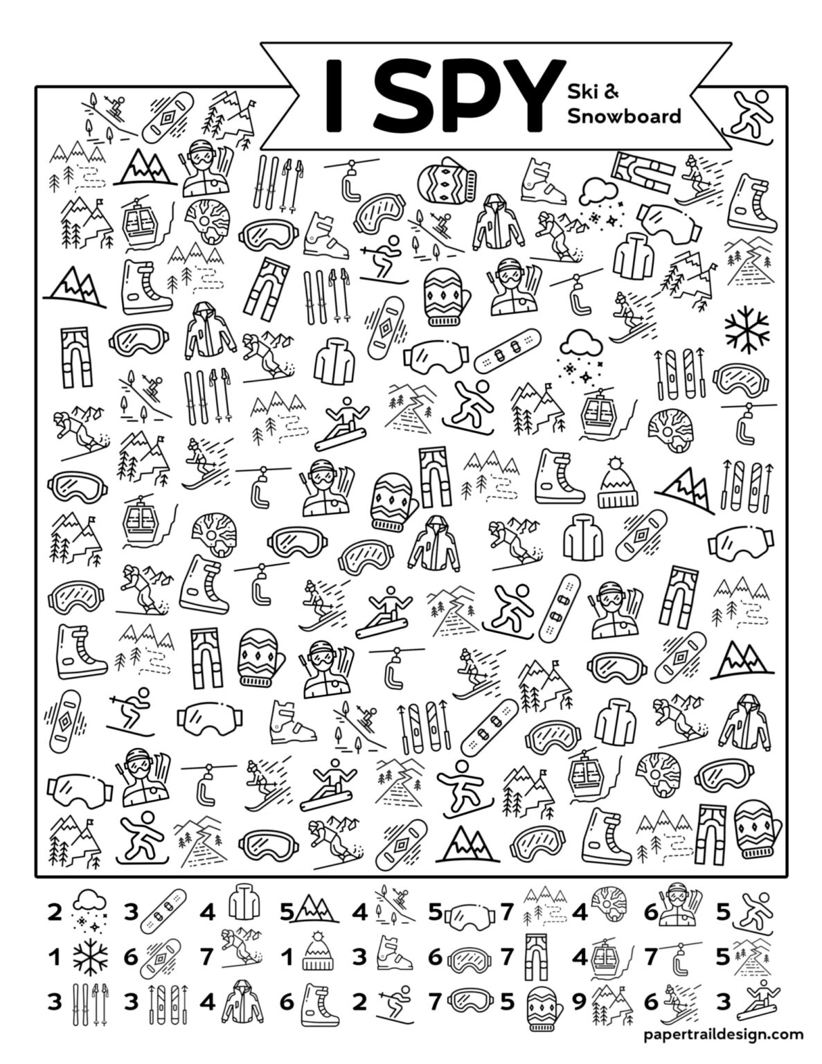 Free Printable I Spy Ski & Snowboard Activity - Paper Trail Design