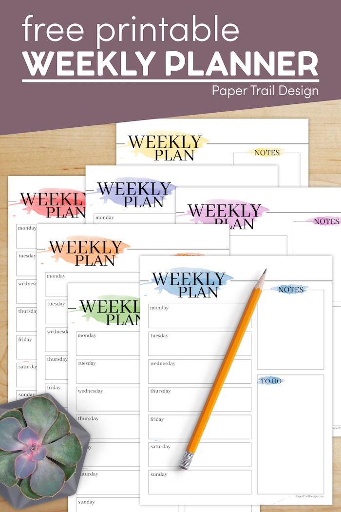Free Printable Weekly Planner Template - Watercolor - Paper Trail Design
