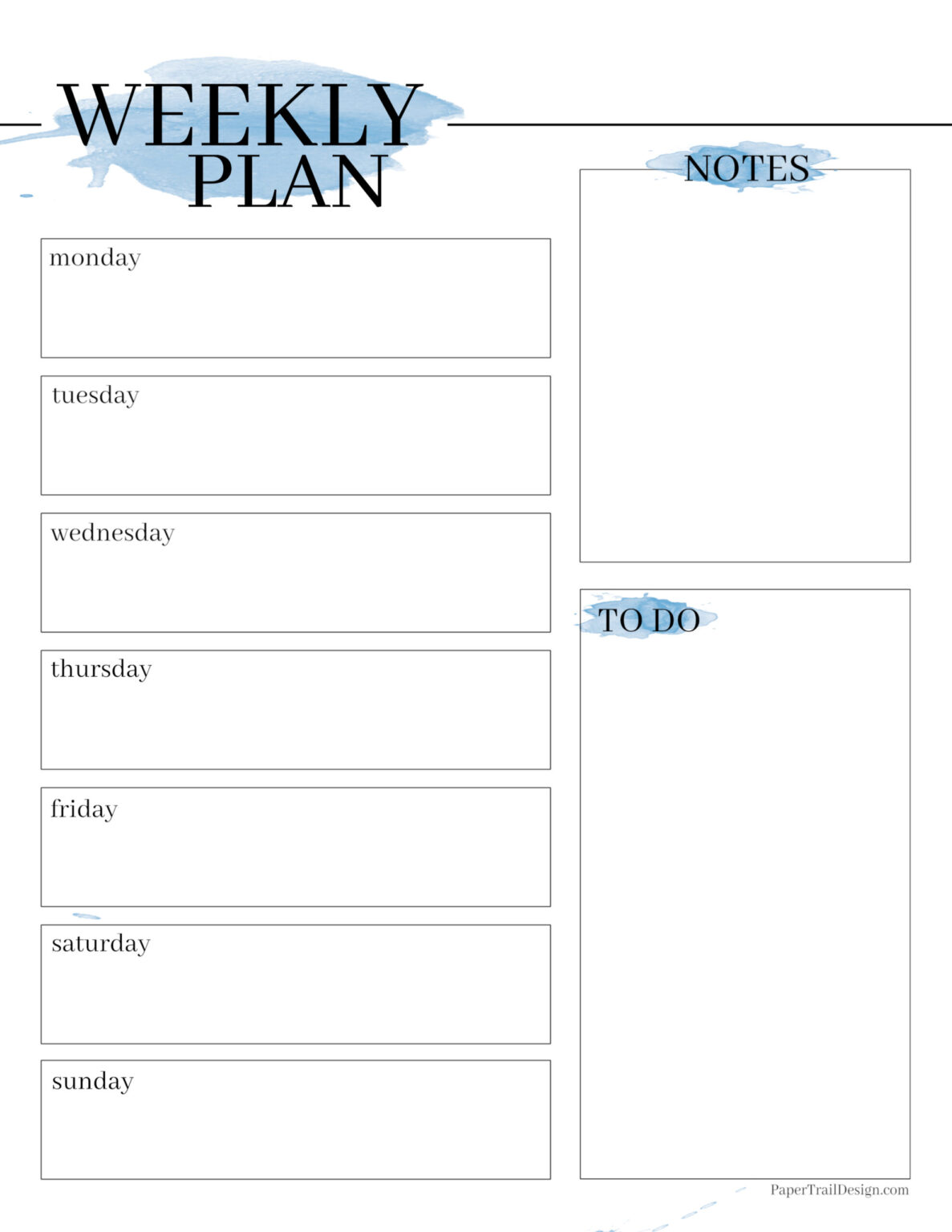 Free Printable Weekly Planner Template - Watercolor - Paper Trail Design