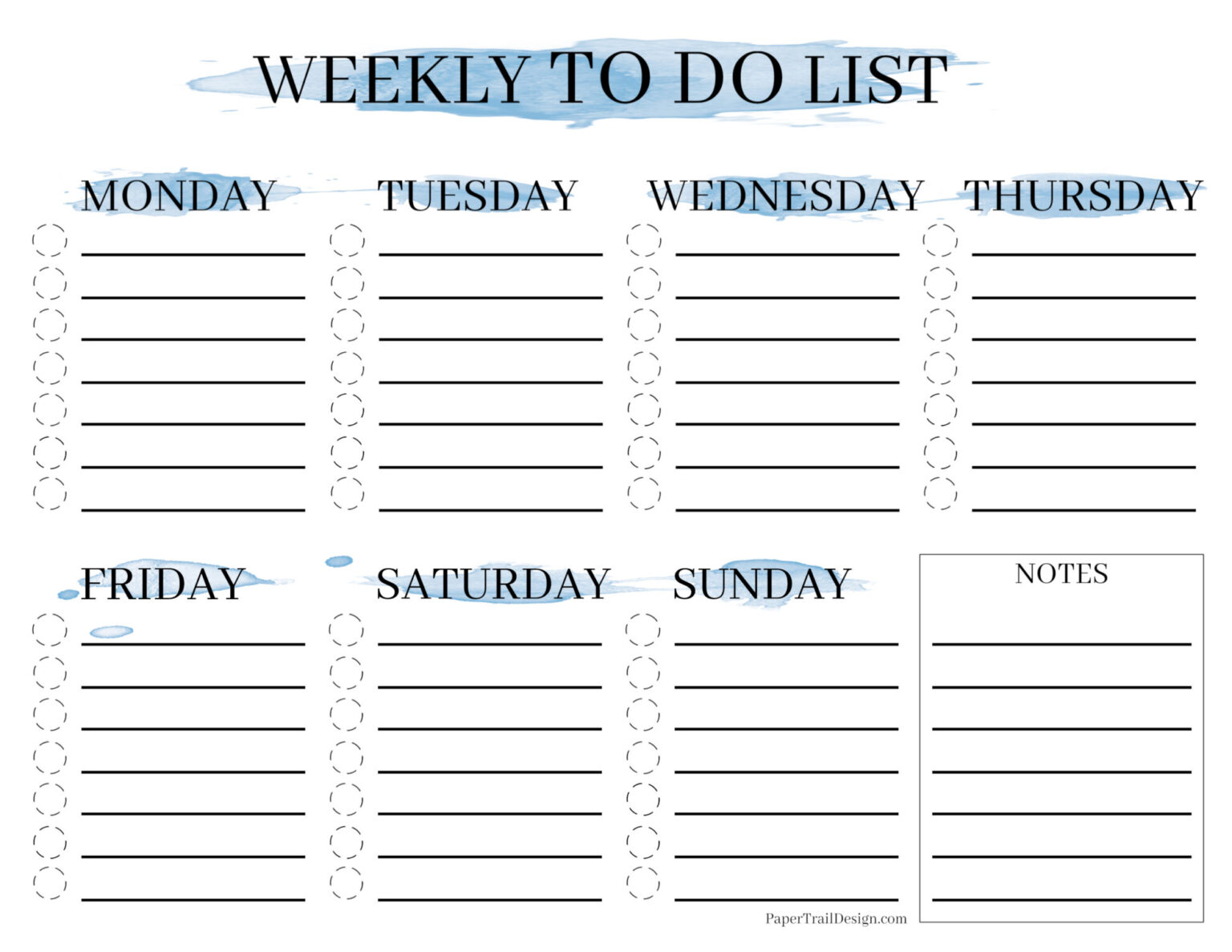 Pritntable Weekly To-Do List Template -Watercolor - Paper Trail Design