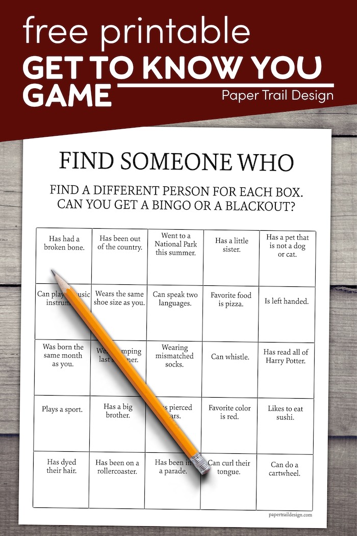 Get to Know You Bingo Printable - Paper Trail Design