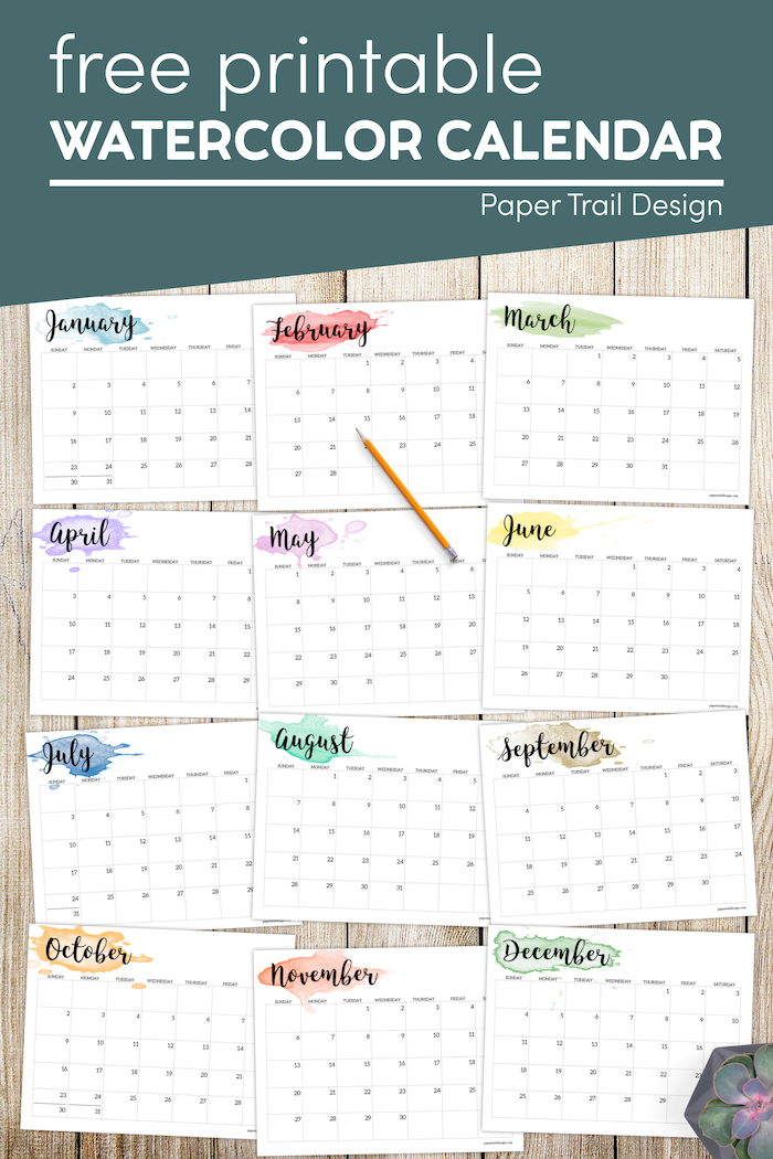 2022 Calendar Printable - Watercolor - Paper Trail Design