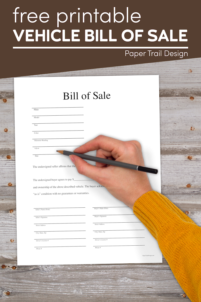 Free Printable Bill of Sale Template - Paper Trail Design