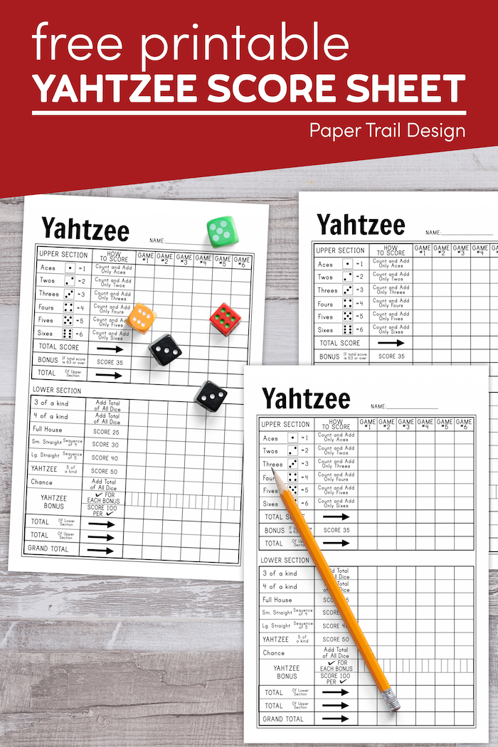 Free Printable Yahtzee Score Card - Paper Trail Design