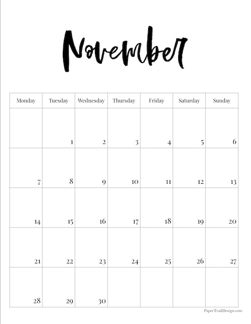 Vertical 2022 Monday Start Calendar - Paper Trail Design