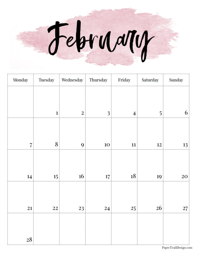 2022 Monday Start Watercolor Calendar - Paper Trail Design