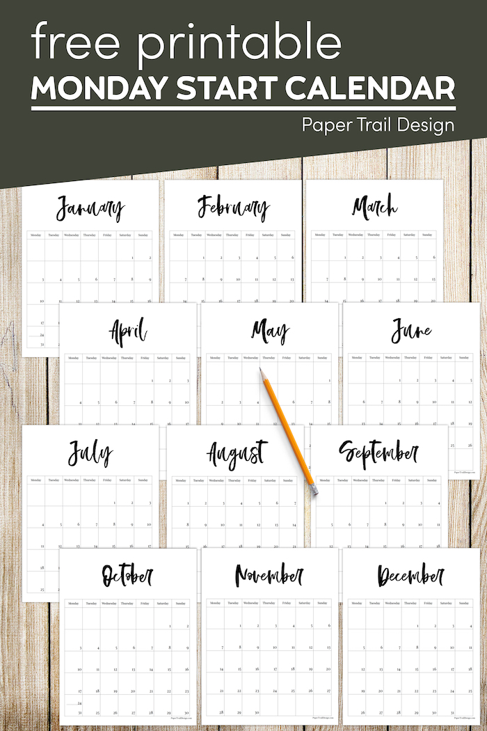 Vertical 2022 Monday Start Calendar - Paper Trail Design