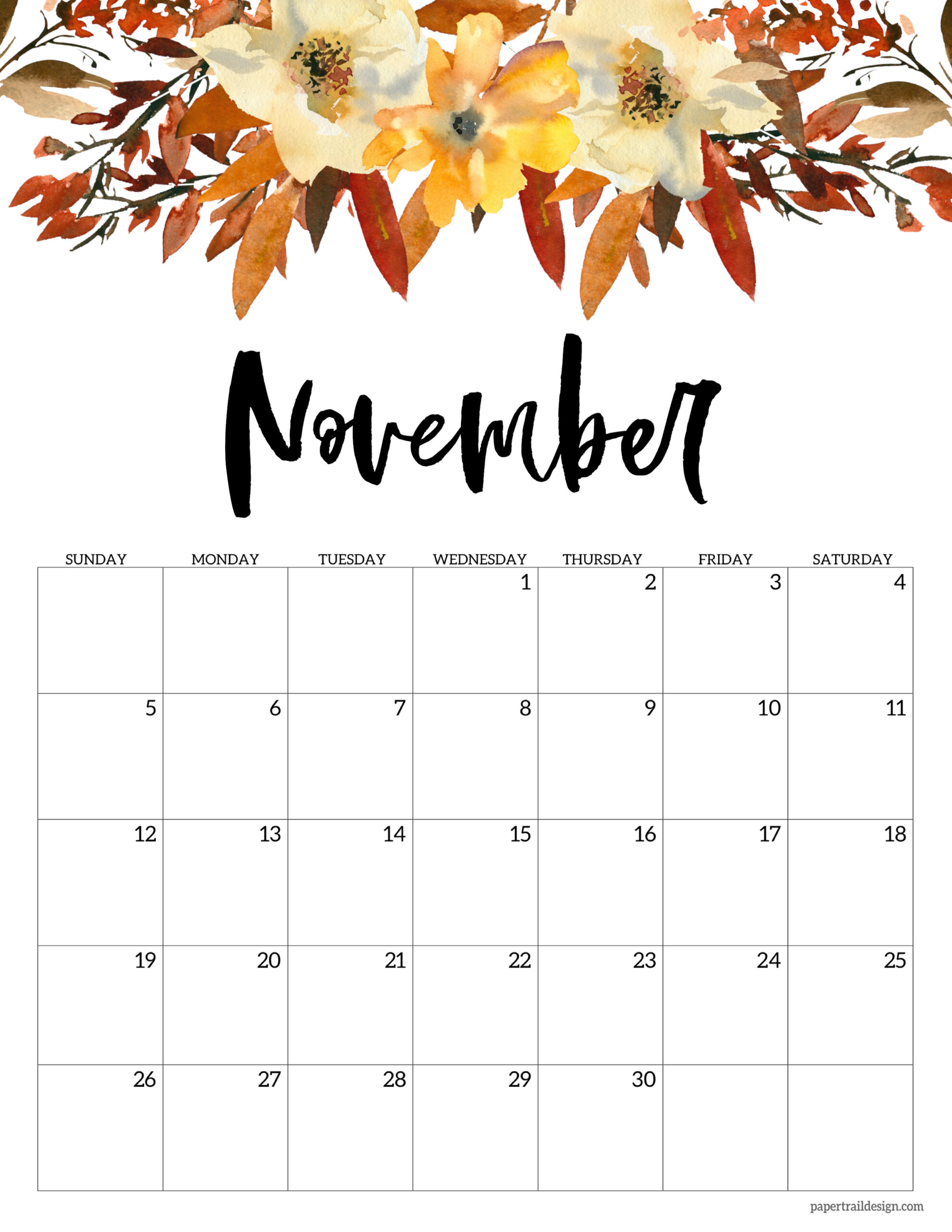 October Fall Calendar 2023 Printable Free