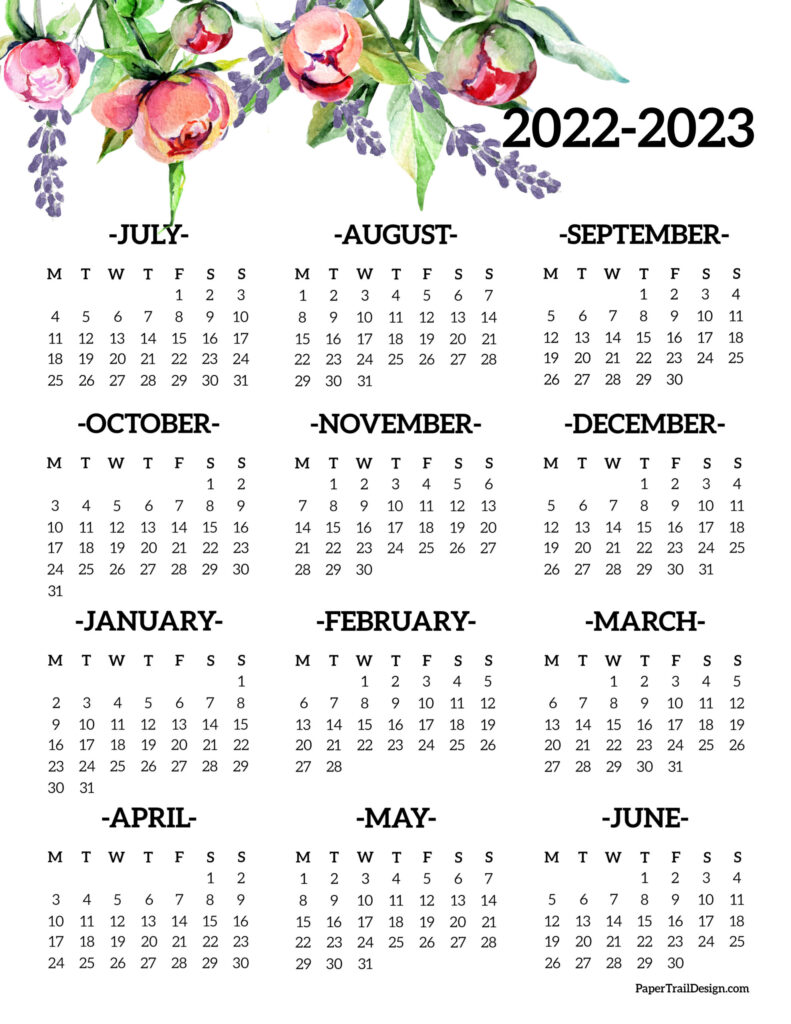 2022-2023 School Year Calendar Free Printable - Paper Trail Design