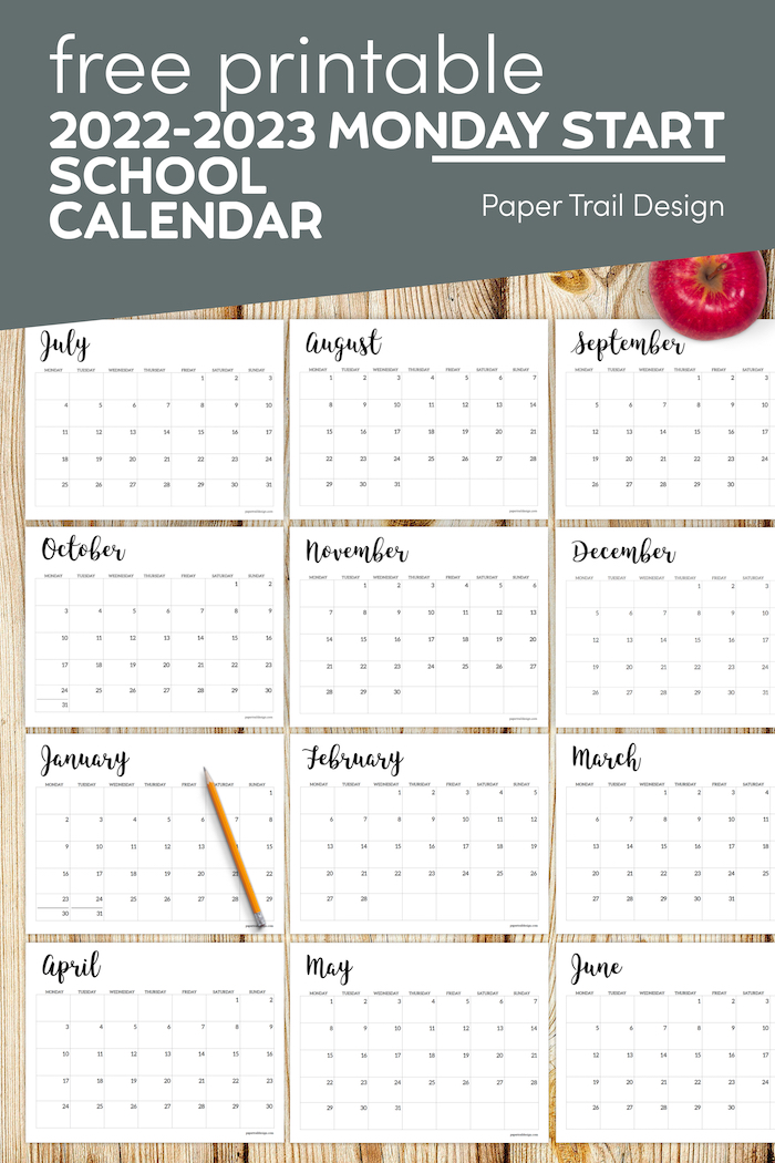 2022-2023 Printable School Calendar - Paper Trail Design