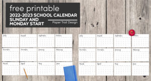 2022-2023 Printable School Calendar - Paper Trail Design