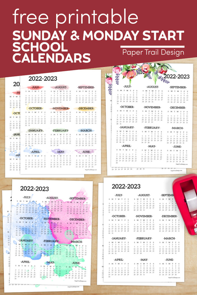 2022-2023 School Year Calendar Free Printable - Paper Trail Design