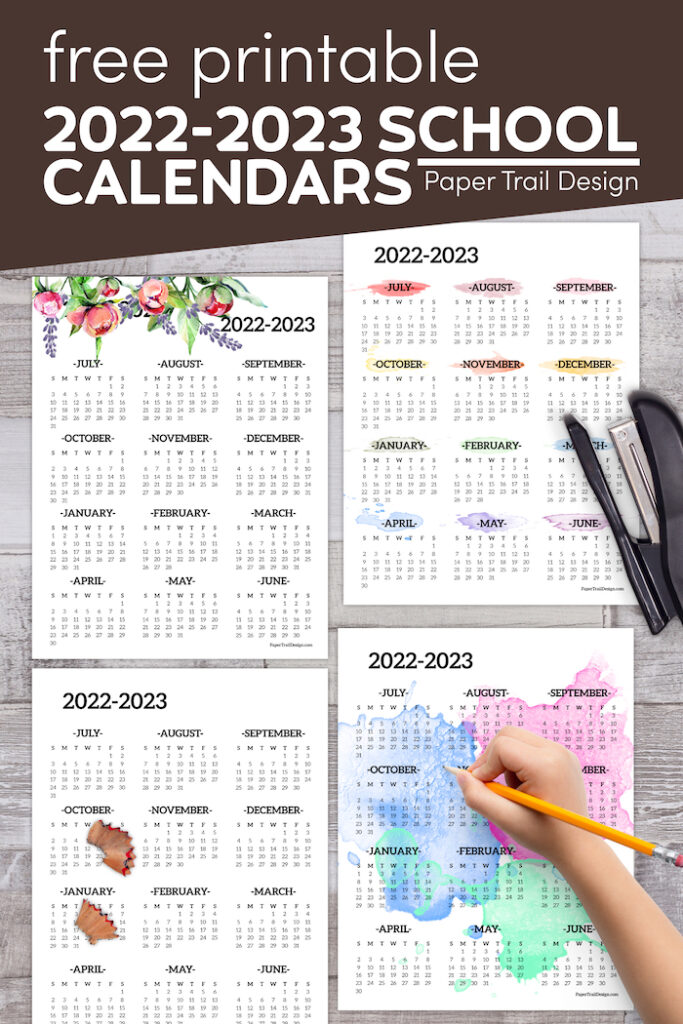 2022-2023 School Year Calendar Free Printable - Paper Trail Design