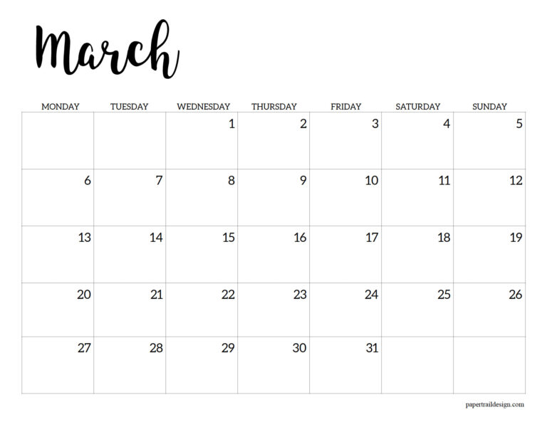 Free Printable 2023 Calendar - Monday Start - Paper Trail Design