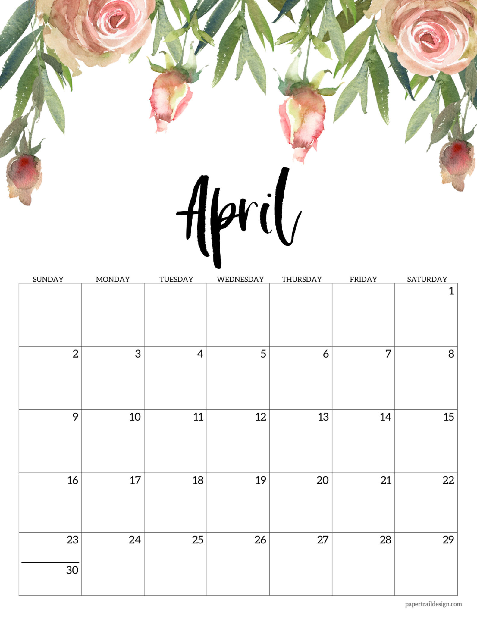 Floral Calendar Printable - 2023 - Paper Trail Design