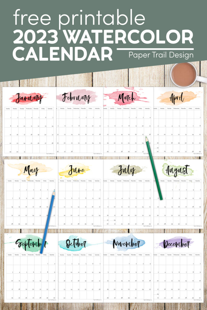 2023 Printable Calendar - Watercolor - Paper Trail Design