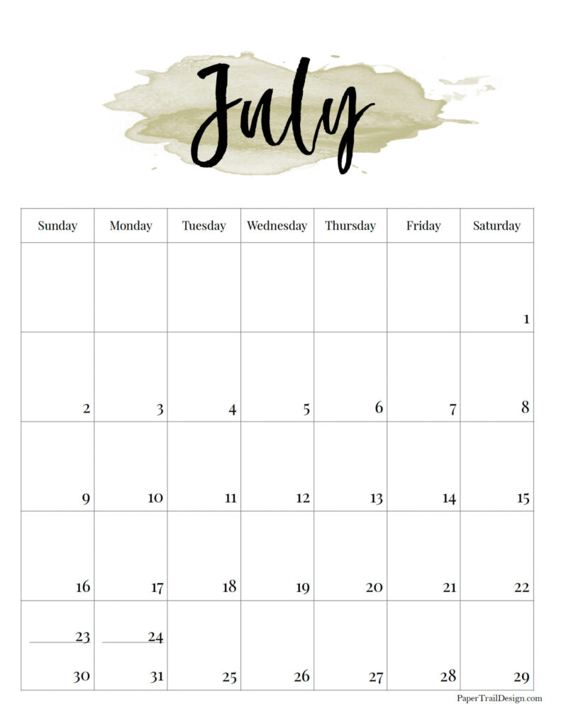 2023 Printable Calendar - Watercolor - Paper Trail Design