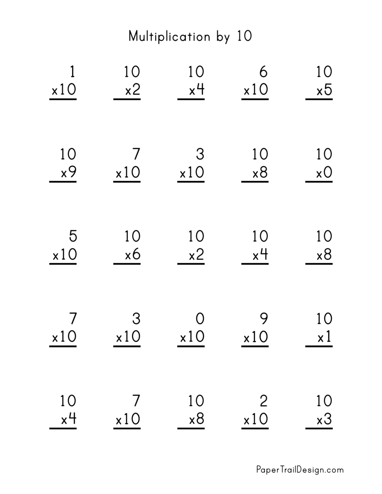 Free Multiplication Worksheets 1-12 - Paper Trail Design