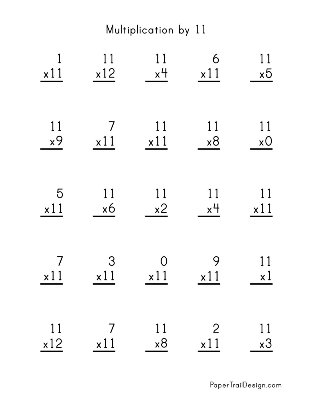 X11 Multiplication Worksheets