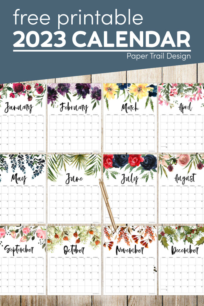 Free 2023 Calendar Printable – Floral - Paper Trail Design