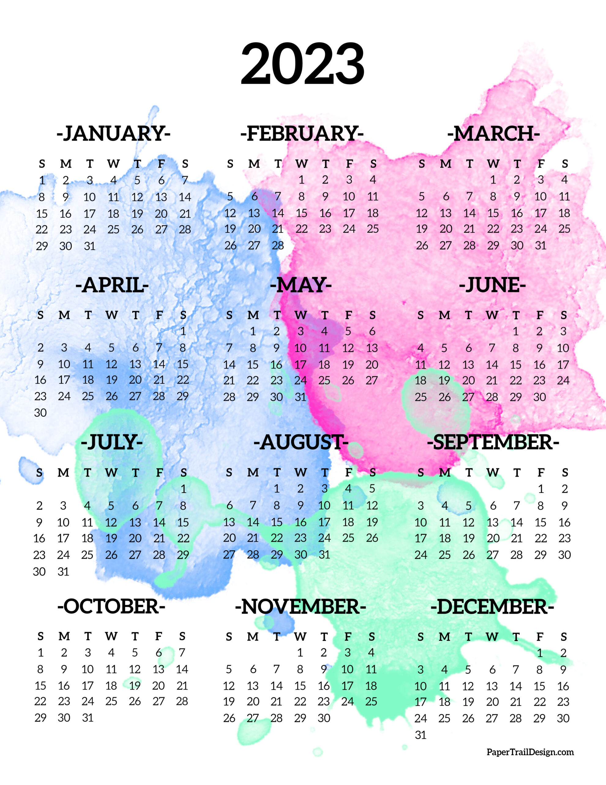 2023 year calendar yearly printable - 2023 calendar printable cute free