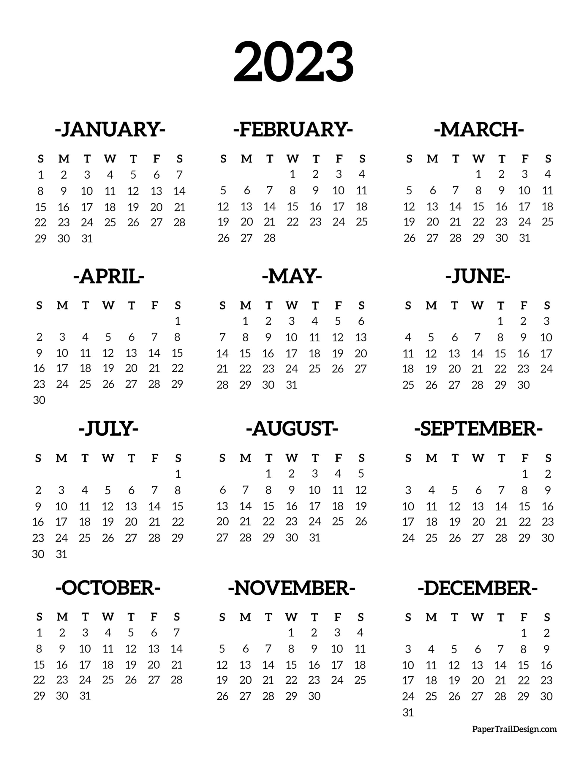 Printable Yearly Calendar 2023 23 Printable Form Templates And Letter