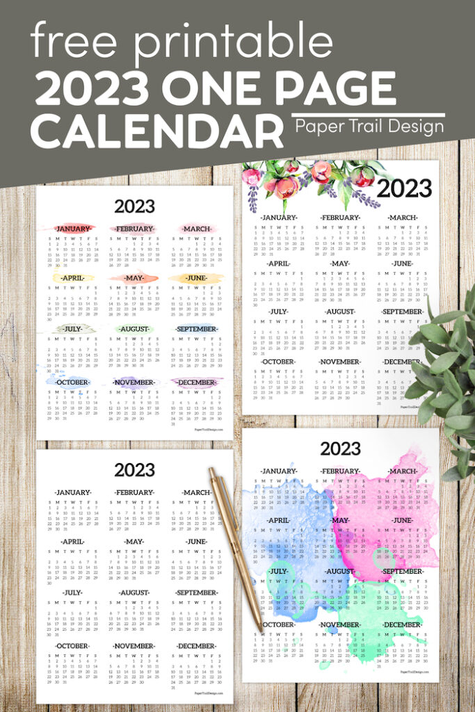 Calendar 2023 Printable One Page - Paper Trail Design