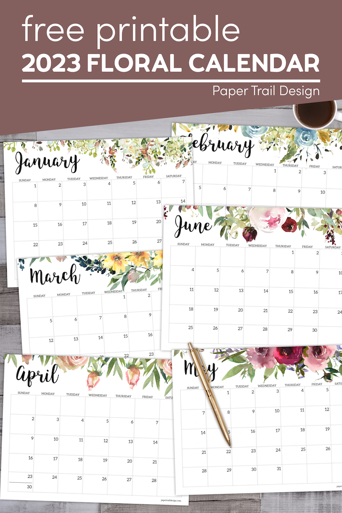 Horizontal Floral Printable Calendar - 2023 - Paper Trail Design