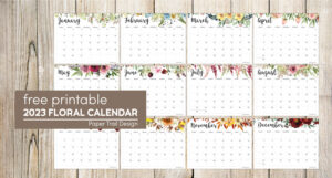 Horizontal Floral Printable Calendar - 2023 - Paper Trail Design