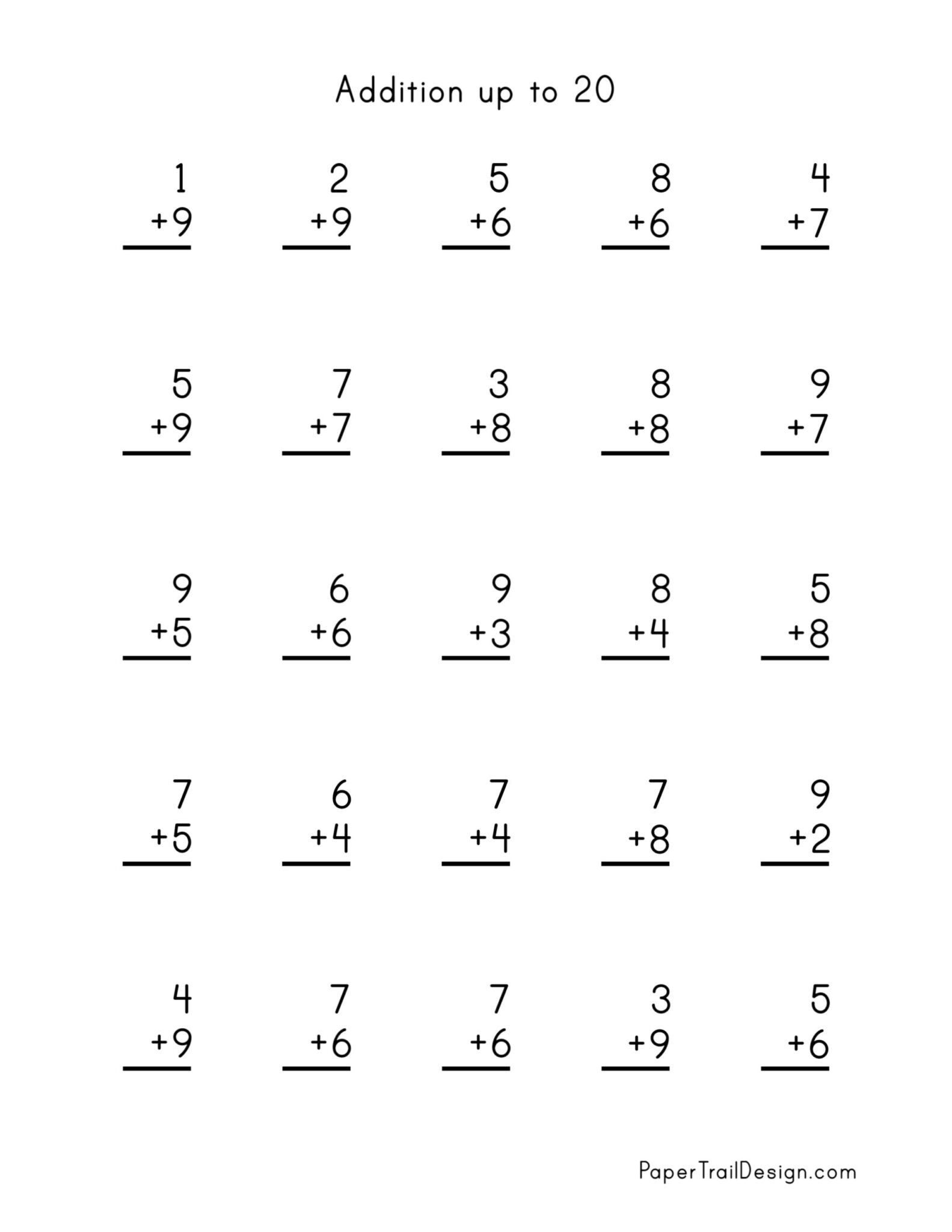 Addition Worksheets - Paper Trail Design