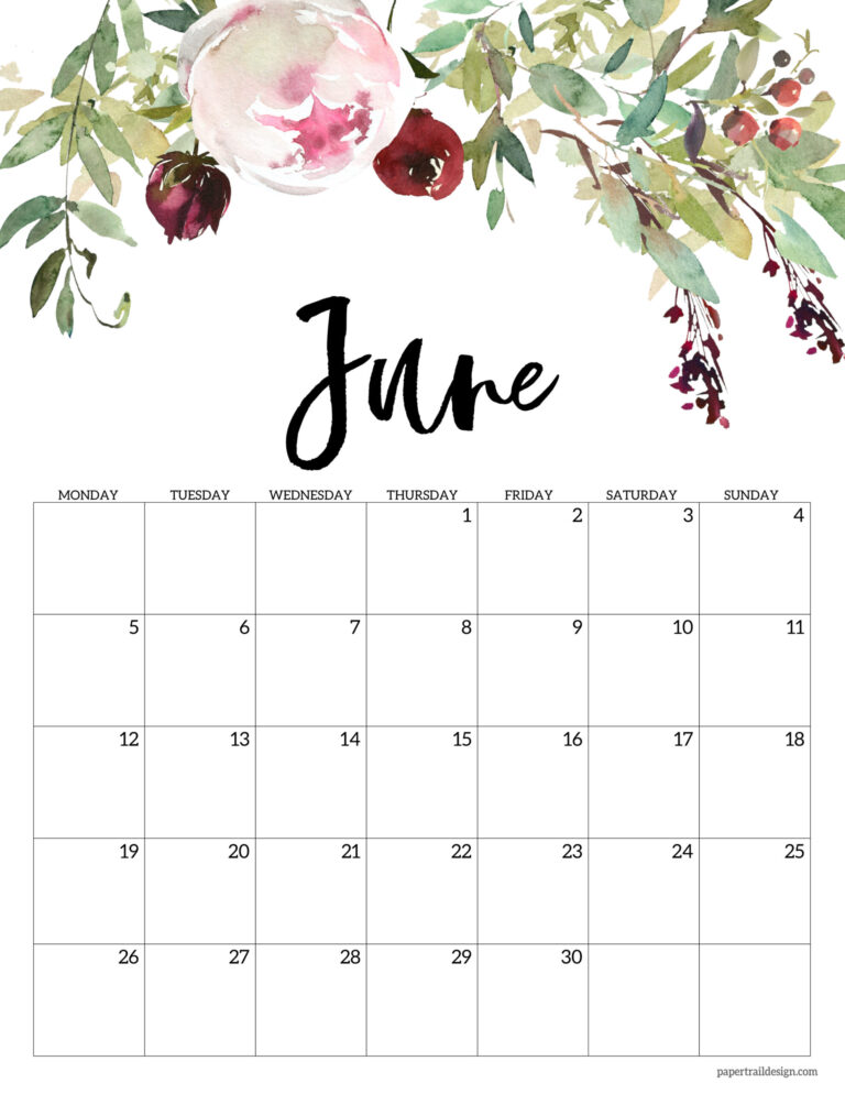 Free Printable 2023 Floral Calendar – Monday Start - Paper Trail Design