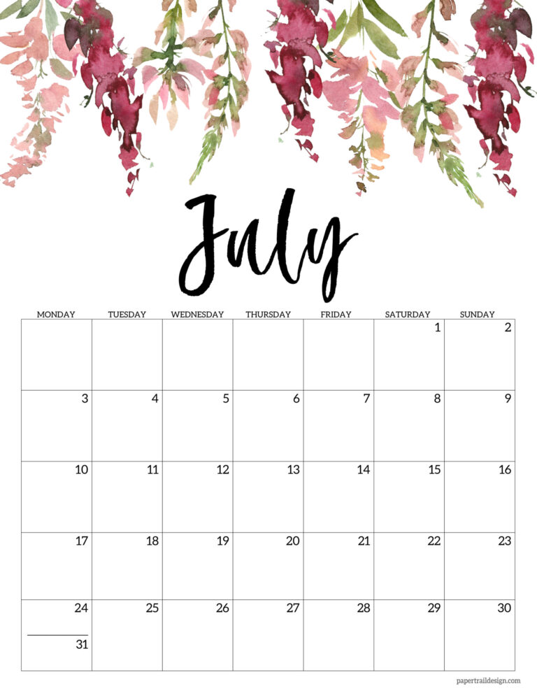 Free Printable 2023 Floral Calendar – Monday Start - Paper Trail Design