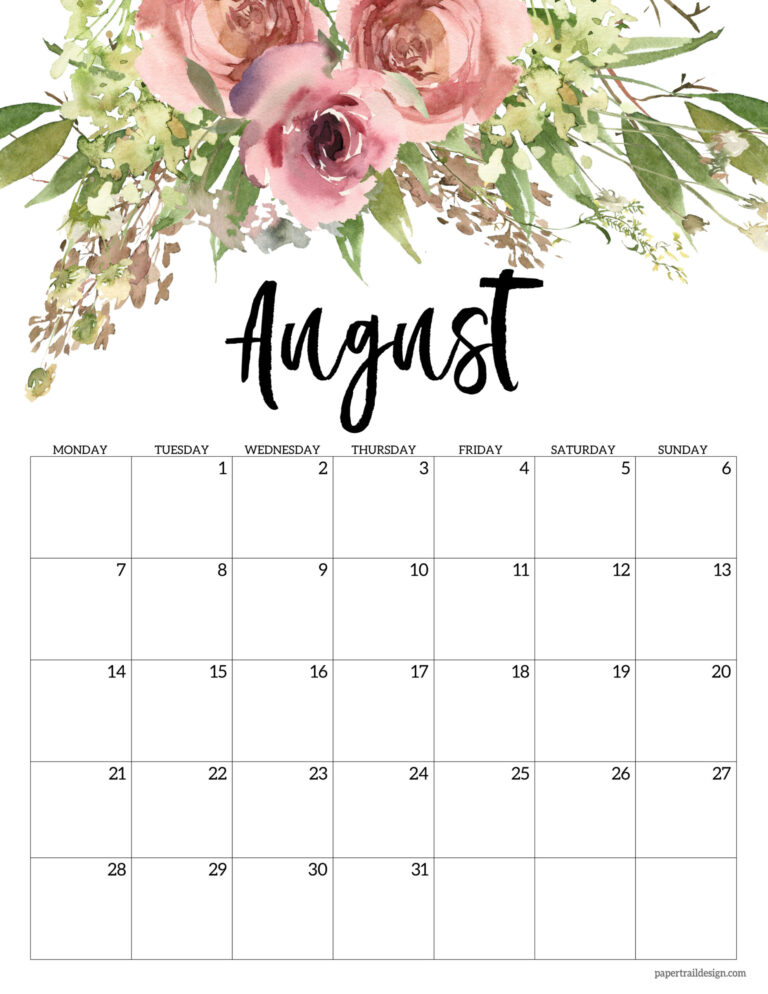 Free Printable 2023 Floral Calendar – Monday Start - Paper Trail Design