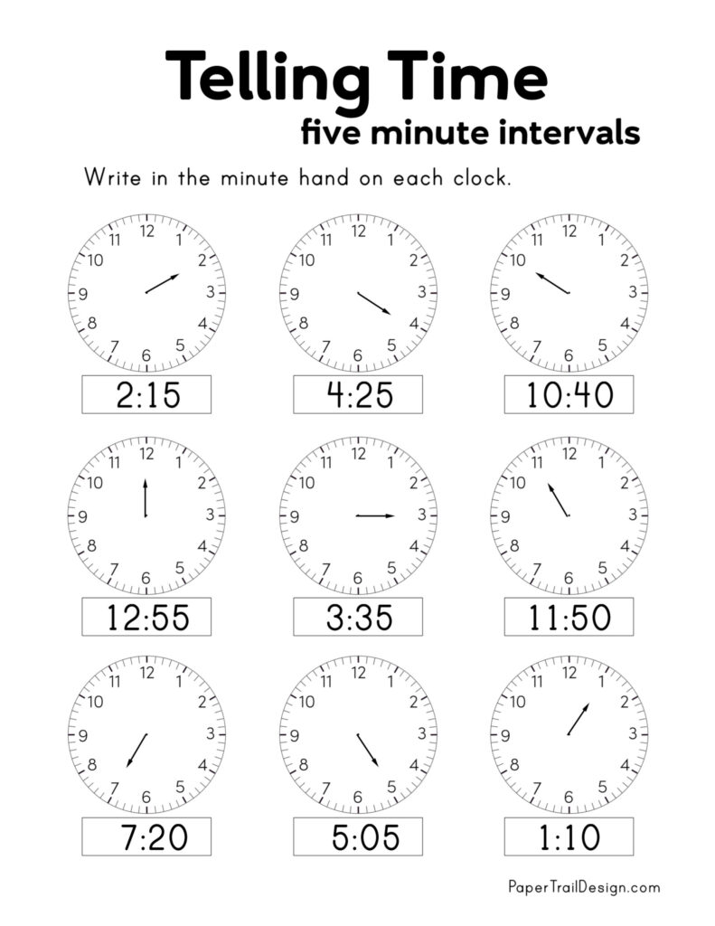 Free Printable Telling Time Worksheets - Paper Trail Design